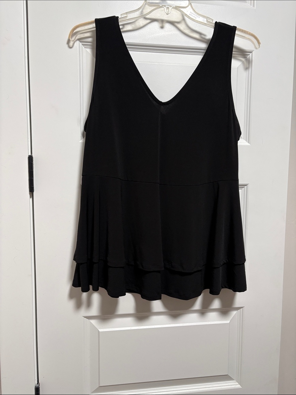 Black V-Neck Layered Peplum Tank Top
